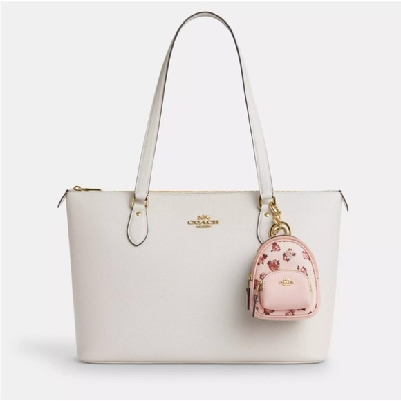 Coach Pink and Brown Floral Mini Bag Keychain - Picture 1 of 13